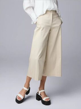 SIMPLY VERA Beige/Tan High Waisted Wide Leg Cropped Pants Sz 4